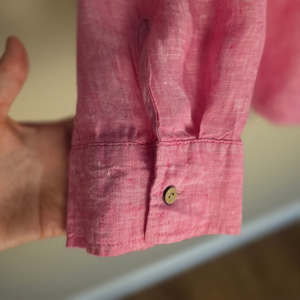 Sigrid Olsen Linen Henley Top Womens 2X Pink Roll Tab Sleeve Summer Coastal - Picture 6 of 12